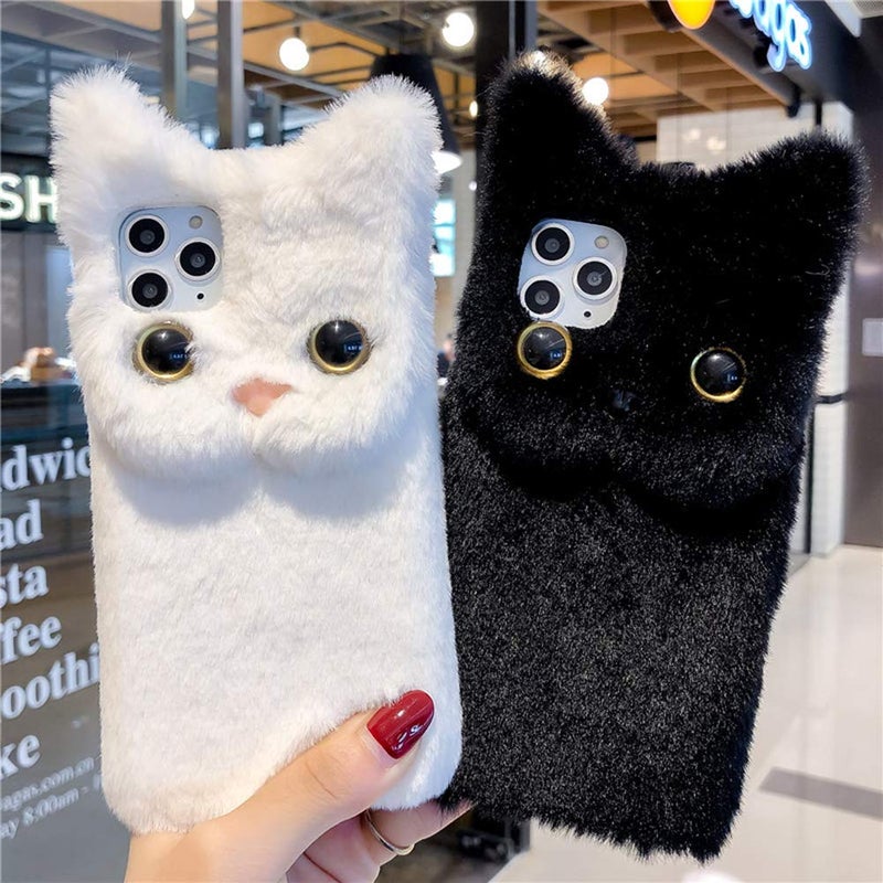SGVAHY Furry Case for iPhone 11 Pro Max Cute Cat Black Fur Fluffy Soft Warm Plush Fuzzy with Bling Glitter Protective Case for Women Girls - Image 3